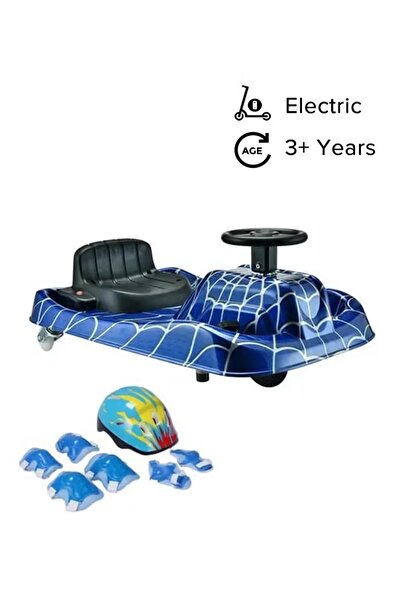 rexa سكوتر كهربائي كريزي دريفت ٢٤ فولت مع خوذة وواقي للركبة والكوع - للأطفال، أزرق، ٨٥×٥٩×٣٩ سم