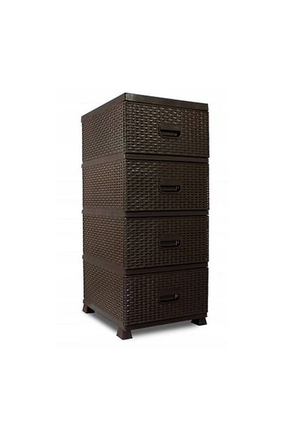 JHT Rattan Cabinet with 4 Drawers Brown 37 x 44 x 90 cm