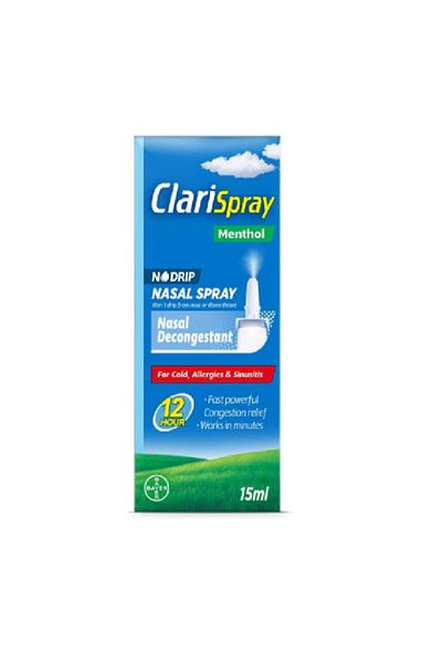 Bayer ClariSpray Menthol No Drip, Fast & Powerful Spray For Allergy Relief 15 ml