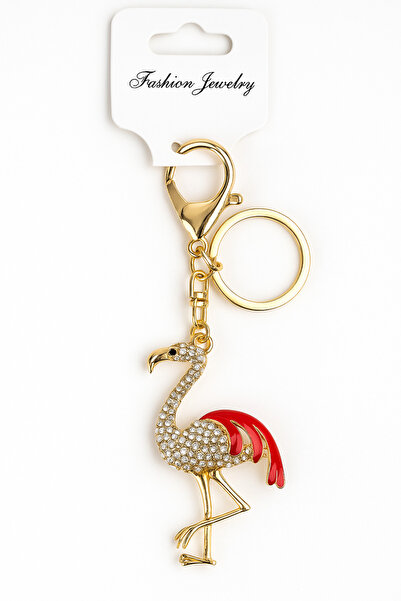Bittox سلسلة مفاتيح على شكل طائر الفلامنغو ملونة مع تفاصيل حجر كريستال للهداي...