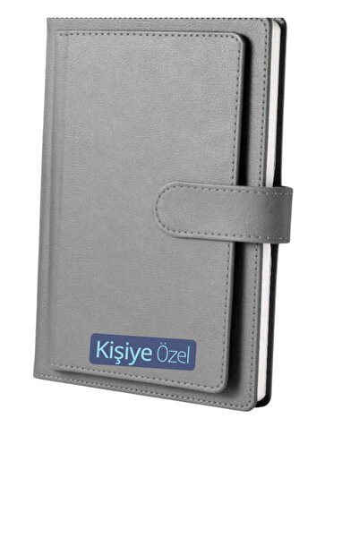 Copyder Gri Deri sert kapaklı Kişiye Özel İsimli Cüzdan Bölmeli Defter