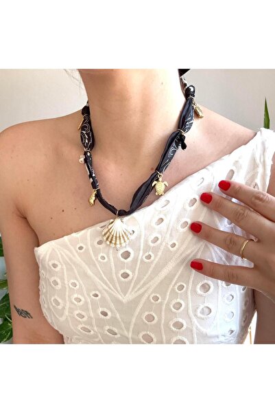 Alice İsstanbul Black Scarf Oyster Charm Necklace
