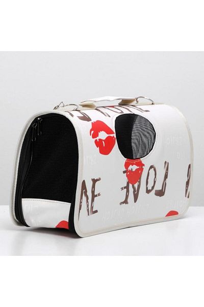 ANGMAD Geantă transport animale – 37,5 × 17 × 22 cm, max. 2 kg, PVC + textil, crem multicolor