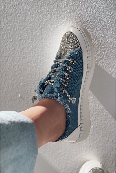 I Love Shoes Delina Taş Detaylı Mavi Jean Kadın Spor Ayakkabı