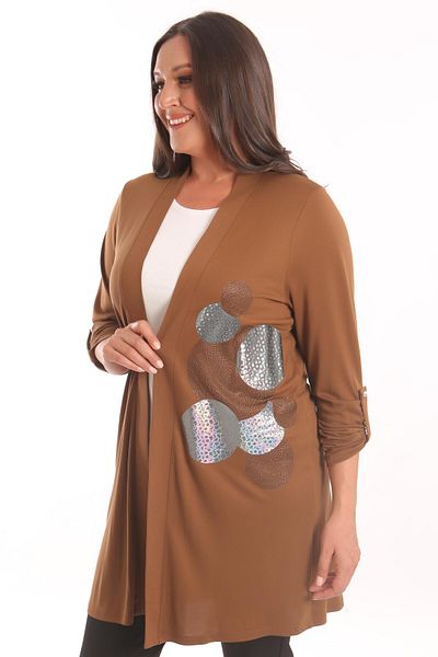 Metpoint سترة طويلة مطبوعة بالحجر بنمط دائرة بنية كبيرة الحجم من Trend42plus