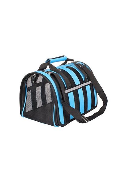 ANGMAD Geantă de transport pentru animale de companie – 42×24×25 cm, max. 5 kg, nailon + plasă, elemente reflectorizante, albastră