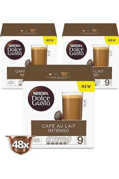 Nescafe NESCAFÉ Dolce Gusto Café au Lait Intense Coffee Capsules, 16 Capsules, 160g, Pack of 3
