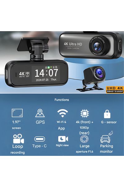 AYCB ™ 4K + 1080P HD Dual Dash Cam, Premium, 170° Wide Angle Front and 140° Rear, Wi-Fi, 24/7