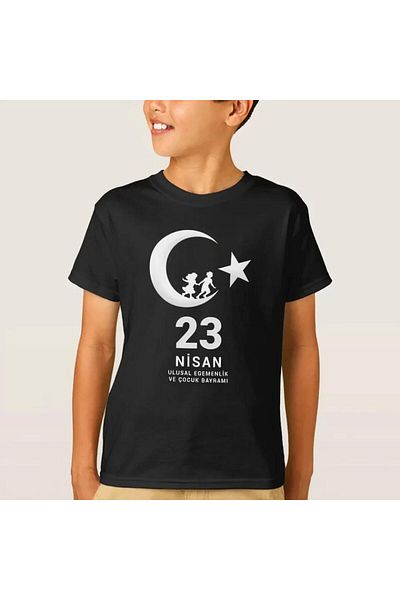 modamtn 23 April Children's Day Printed Special T-Shirt - Black