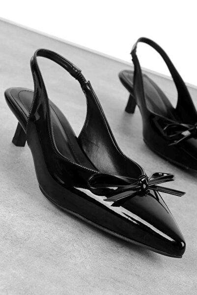 KİNDEP Mustache Bow Low Heeled Women's Shoes Black