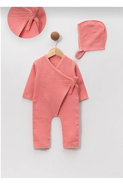 Baby Wings Double Breasted Muslin Jumpsuit-Hat Double Set Cotton