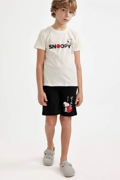 DeFacto Set pijamale Snoopy pentru băieți, cu mânecă scurtă, pantaloni scurți