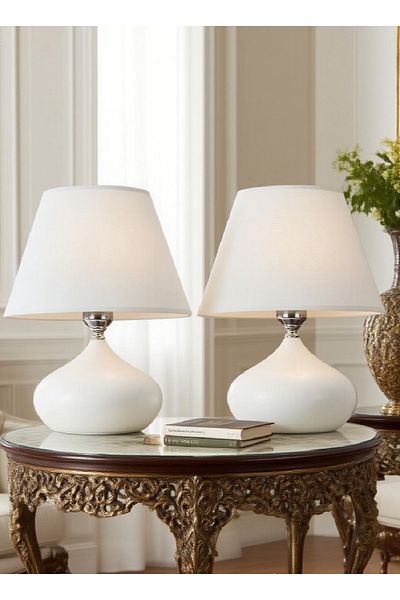571 Store 2 Pcs Ellipse Table Lamp Shade Metal Body Fabric Head Lighting