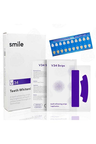 SMILE V34 Teeth Whitening Strips, Teeth Stain Treatment, Whitening and Color Correction (7 Packs / 14 Strips)