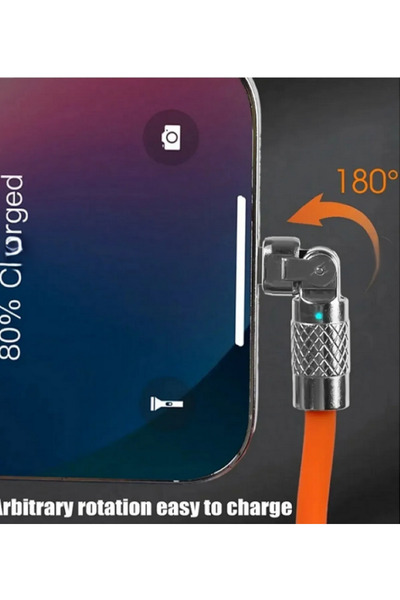 KTR TECH 180° Dönebilen USB To Type-C 120W Hizli Sarj Kablosu 1 Metre TURUNCU