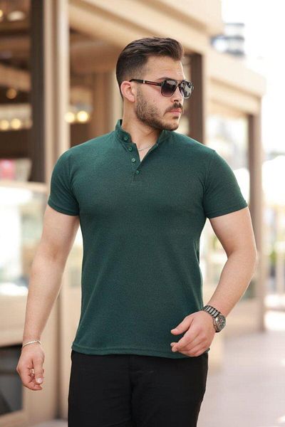modamtn Men's Judge Collar Woven Cotton Fabric Short Sleeve T-Shirt