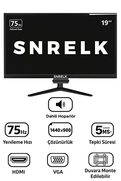SNRELK 19'' SESLİ (DAHİLİ HOPARLÖR) 12V USB MULTİMEDYA GENİŞ EKRAN (HDMI-VGA) LED MONİTÖR
