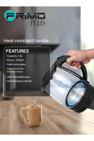 Primo Plus Glass electric kettle, capacity 2 liters, 1500 watts