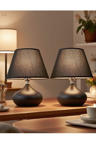571 Store 2 Pcs Ellipse Table Lamp Shade Metal Body Fabric Head Lighting