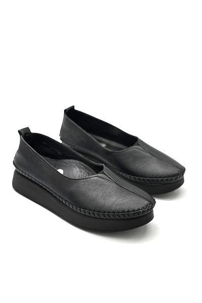 KİNDEP Kindep Inside and Outside Genuine Leather Daily Comfort Women's Shoes Black