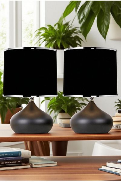 571 Store 2 Pcs Ellipse Table Lamp Shade Metal Body Fabric Head Lighting
