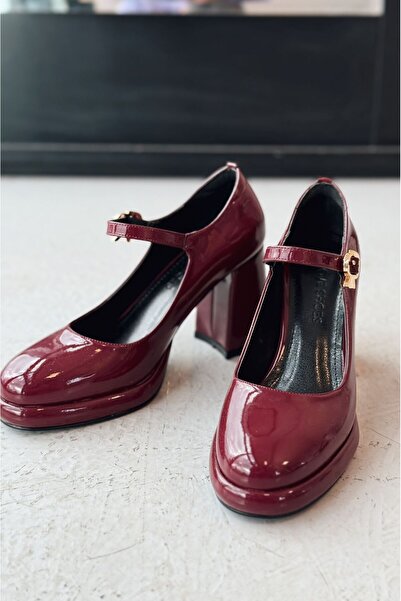 I Love Shoes Adelow Patent Leather Buckle Detailed Burgundy Platform Heeled Mary Jane