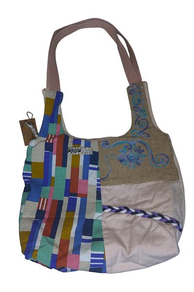 Old Cotton Vintage Colorful Shabby Ethnic Medium Size Beach Casual Women's Shoulder Bag 34 cm X 37 cm
