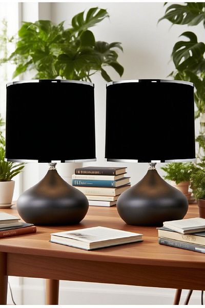 571 Store 2 Pcs Ellipse Table Lamp Shade Metal Body Fabric Head Lighting