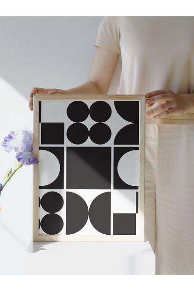 studio duha Bauhaus BW2 - Poster minimalist modern cu model geometric alb-negru - Pictură fără încadrare