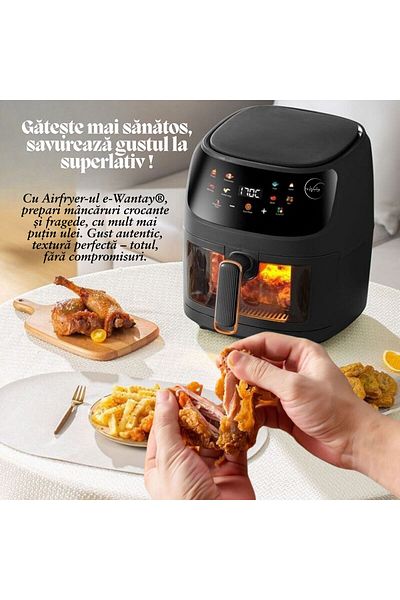 e-Wantay Friteuza Cu Aer Cald ® – Airfryer,2400w, 8l, Ecran Tactil,8 Programe Prestabilite,fara Ulei