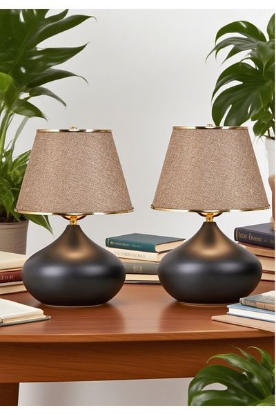 571 Store 2 Pcs Ellipse Table Lamp Shade Metal Body Fabric Head Lighting