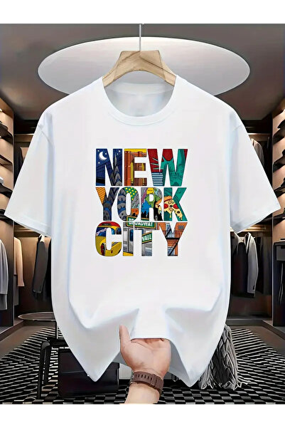 İSMTEXS تي شيرت من القطن الممشط مطبوع عليه New York Sti بأكمام قصيرة للجنسين ...