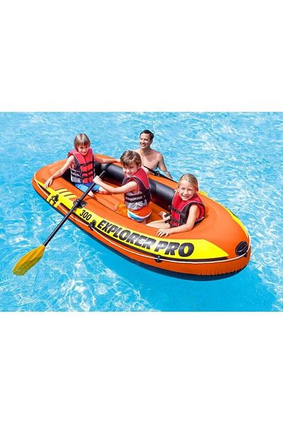 Intex قارب قابل للنفخ، قارب + مجاديف + مضخة، ثلاثة أشخاص، أسود، مجموعة قارب Explorer Pro 300