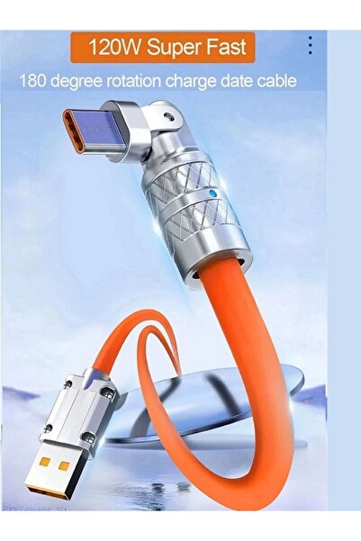 KTR TECH 180° Dönebilen USB To Type-C 120W Hizli Sarj Kablosu 1 Metre TURUNCU
