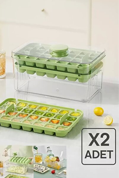 Rosemor 2'li Basmalı Yeni Nesil Çift Buz Kalıbı Buzluk – Kapaklı Saklama Kutu...