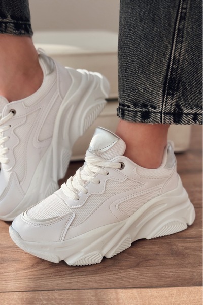 I Love Shoes Valenna Silver Lace-Up Mesh Women's Sports Shoes