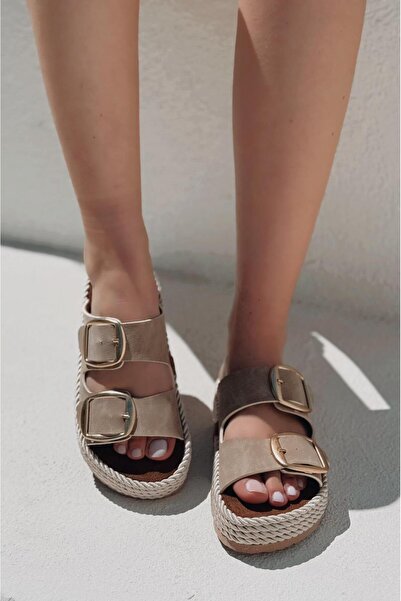 I Love Shoes Γυναικείες παντόφλες Bavira Nubuck Beige Flat
