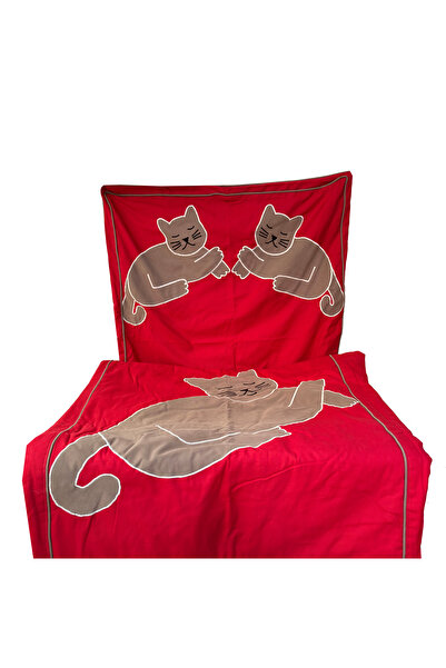 YASTIKMİNDER BY MELEK GÜVEN Koton Kumaş Dubleli Kedi Figür Aplikeli Yatak Örtü -yatak Başı Kılıfı -yastık Kılıfı 3 Parça Set