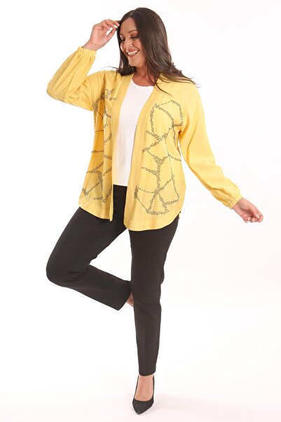 Metpoint Trend42Plus Large Size Front Stone Printed Yellow Jacket