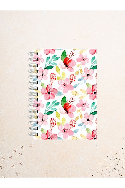 Ez&Tu Stıcker Watercolor Flower Pattern Notebook – 60 Sheets / 120 Pages – Unlined Wire Spiral