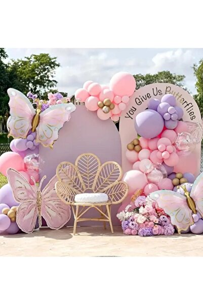 Genel Markalar RETRO KELEBEK FOLYO BALONLU PEMBE LİLA GOLD BALON ZİNCİRİ DOĞUM GÜNÜ PARTİ SETİ SÜSÜ