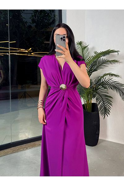 missswans Nomia Shell Accessory Cross Cut Low-Cut Long Dress Light Purple