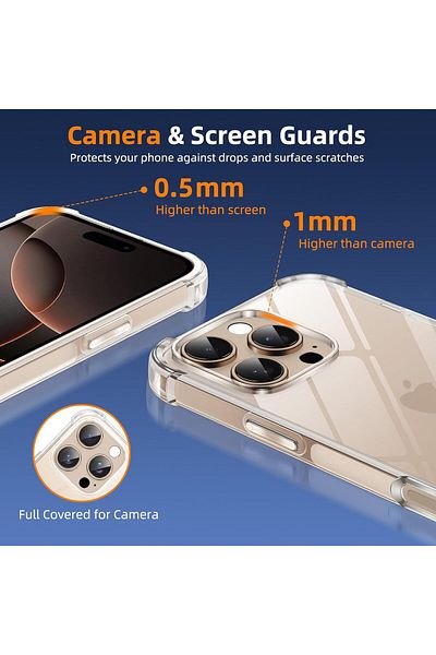 Rivor حافظة Apple iPhone 16 Pro Max مع حماية للكاميرا ومضادة للصدمات وممتصة للصدمات وغطاء سيليكون شفاف ناعم