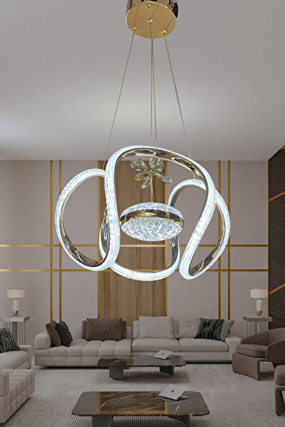 RSCOLLECTIONS Dünya Eliza Simli Slikonlu Tek Toplu Modern Oturma Led Avizesi Kumandasız Gold