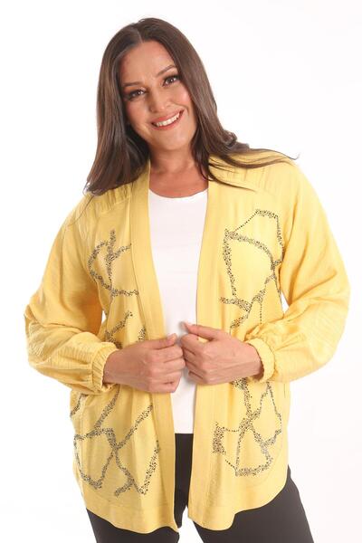 Metpoint Trend42Plus Large Size Front Stone Printed Yellow Jacket