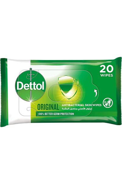 Dettol 2-in-1 Antibacterial Wipes – Skin & Surface – 20 Wipes – Kills Germs – pH Neutral