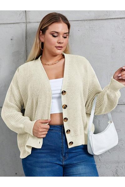modamtn Women's Five Button Detail Large Size Knitwear Cardigan