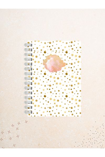 Ez&Tu Stıcker Golden Starry Sparkling Notebook – 60 Sheets / 120 Pages – Unlined Wire Spiral