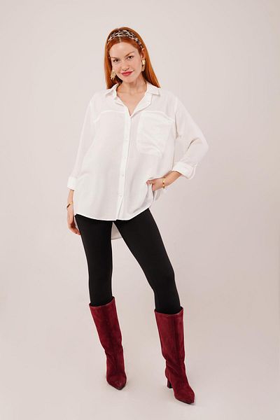 modamtn    Loose Cut Pocket White Shirt