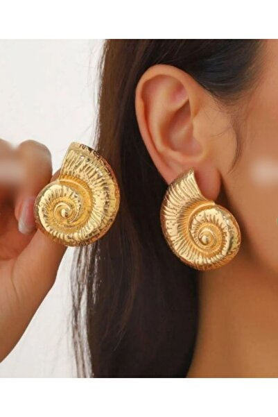 mos&more Gold Deniz Kabuğu Salyangoz Plaka Kadın Küpe